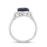 Lab-Created Blue Sapphire and White Sapphire Pear Halo Ring