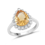Natural Citrine and White Sapphire Pear Halo Ring