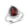Natural Garnet and White Sapphire Pear Halo Ring