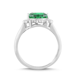 Lab-Created Emerald and White Sapphire Pear Halo Ring