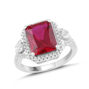 Lab-Created Ruby and White Sapphire Halo Ring