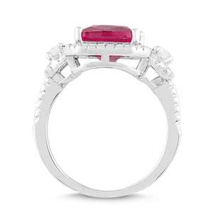Lab-Created Ruby and White Sapphire Halo Ring