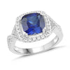 Lab-Created Blue Sapphire and White Sapphire Cushion Halo Ring