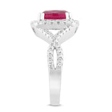 Lab-Created Ruby and White Sapphire Cushion Halo Ring