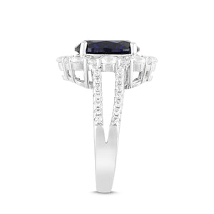 Lab-Created Blue Sapphire and White Sapphire Halo Ring
