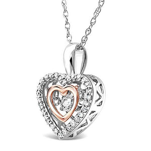 Dancing Diamond Heart Necklace in 10k White and Rose Gold