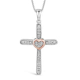 Diamond Cross Necklace in Sterling Silver and 10k Rose Gold (1/4 cttw)