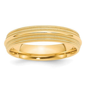 Men's 14K Yellow Gold Double Milgrain Comfort Fit Band (From 5mm to 8mm)