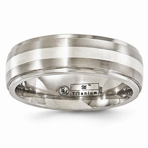 Men's 7mm Titanium Brushed And Polished With Sterling Silver Band