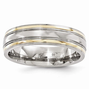 Men's 6mm Titanium And 14K Yellow Gold Edge Polished Band
