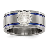 Men's 10mm Titanium Blue Anodized With Sterling Silver Police Shield Tag Band