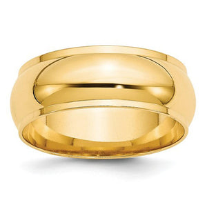Men's 14K Yellow Gold Half Round With Edge Band (From 3mm to 8mm)
