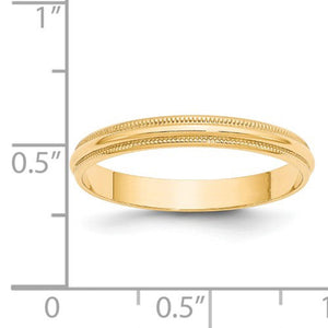 Women's 14K Yellow Gold Milgrain Half Round Band (From 3mm to 4mm)