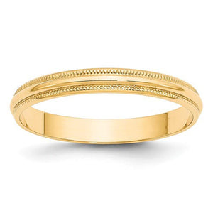 Women's 14K Yellow Gold Milgrain Half Round Band (From 3mm to 4mm)