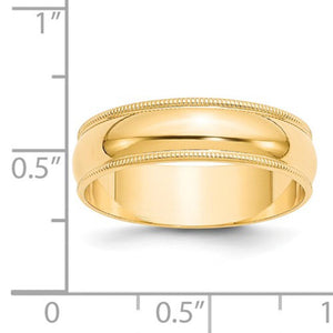 Men's 14K Yellow Gold Milgrain Half Round Band (From 4mm to 6mm)