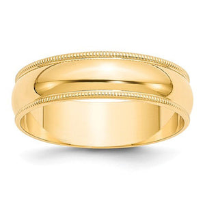 Men's 14K Yellow Gold Milgrain Half Round Band (From 4mm to 6mm)