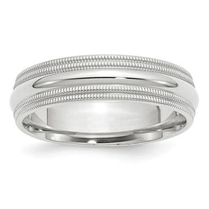 Men's 14K White Gold Double Milgrain Comfort Fit Band (From 5mm to 8mm)
