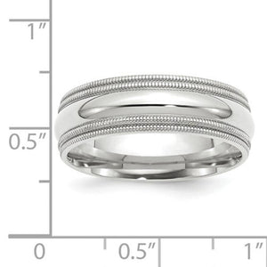 Men's 14K White Gold Double Milgrain Comfort Fit Band (From 5mm to 8mm)
