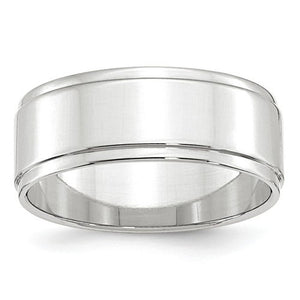 Men's 14K White Gold Flat With Step Edge Band (From 4mm to 10mm)